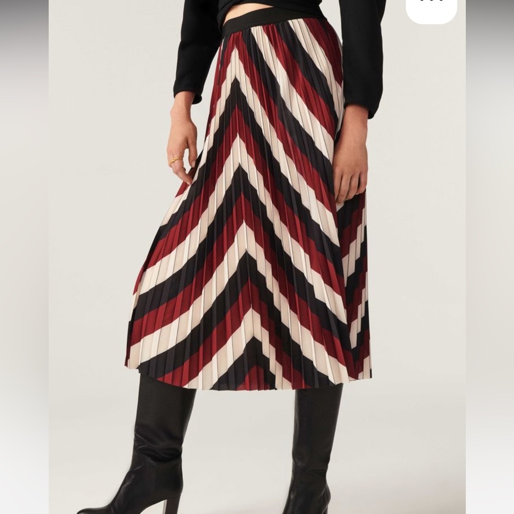 ba&sh Chevron Pleated Skirt - Red, Black, Cream